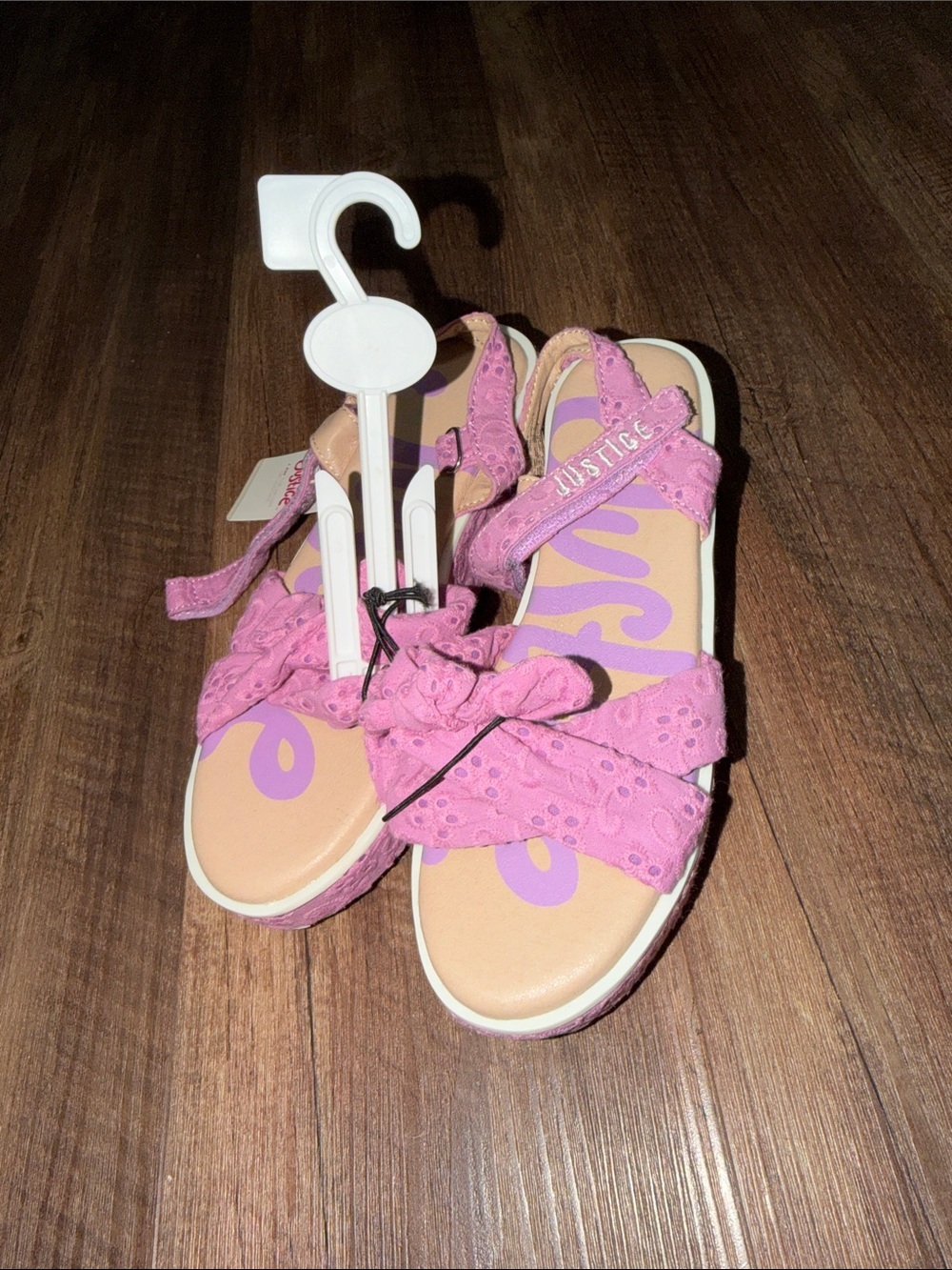 Justice Girls Purple Eyelet Wedge Sandals size 4 NWT